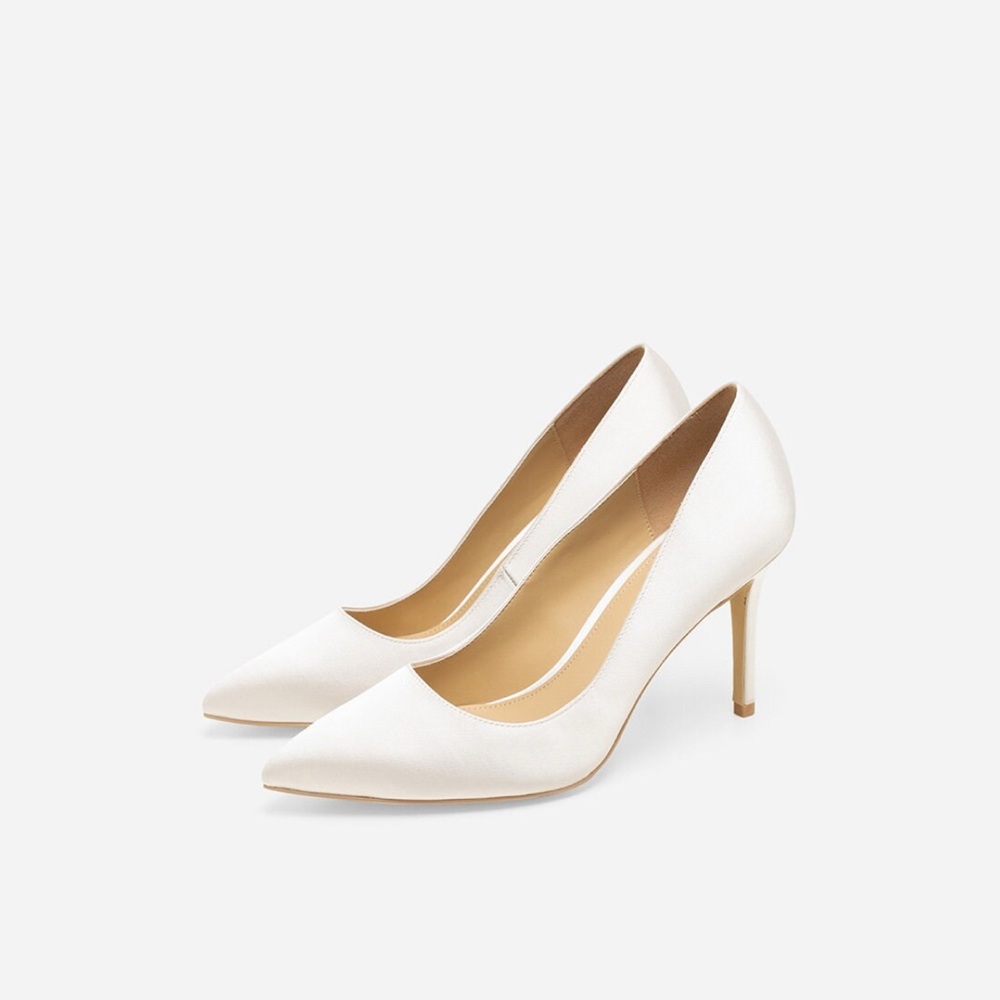 Ivory Satin 3.5” Pointed Toe Heel
